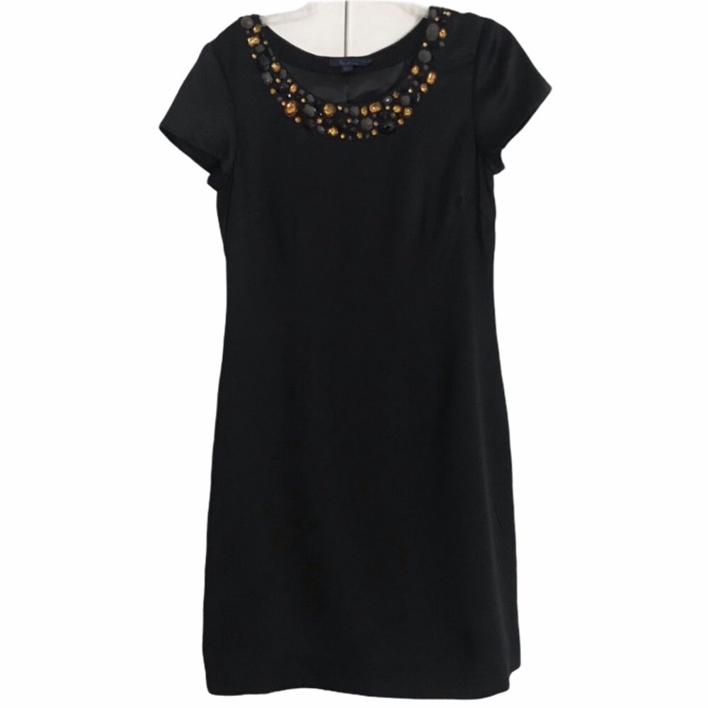 Boden 100% Silk Black Cocktail Special Occassion SS Dress Jeweled Neck Size 10